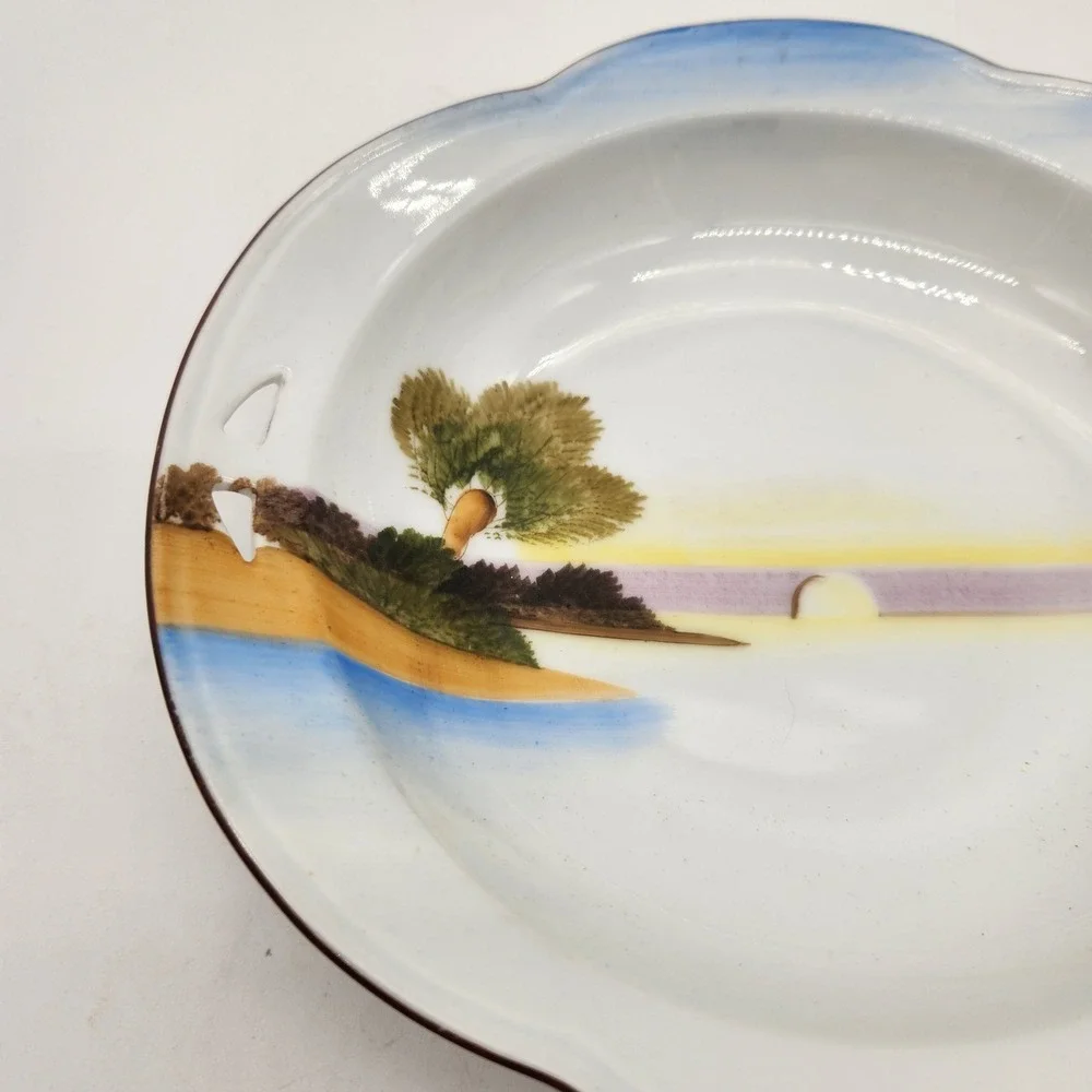 Meito China Hand Painted Japan Landscape Sunset Cutout Sides 8